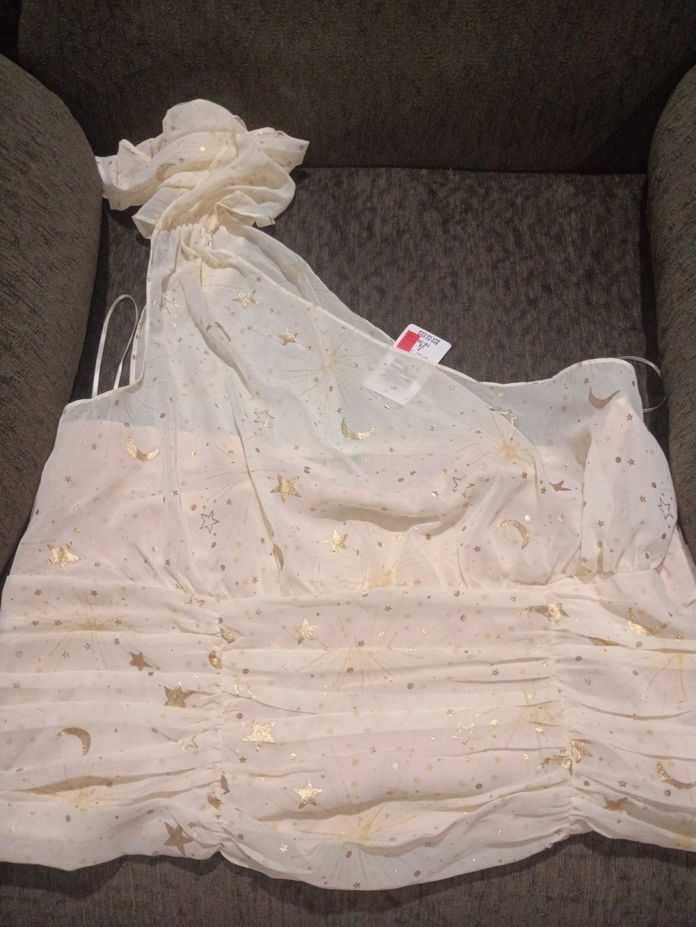 torrid Cream One-Shoulder Crop Top with Gold Star & Moon Print